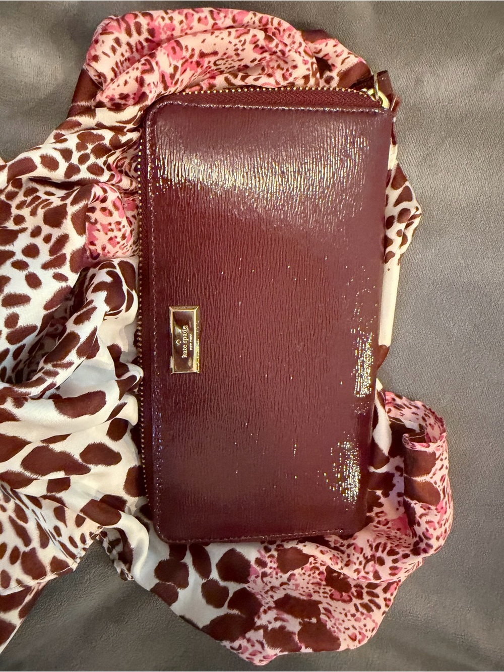kate spade patent zip-around wallet in burgundy - Picture 8 of 10
